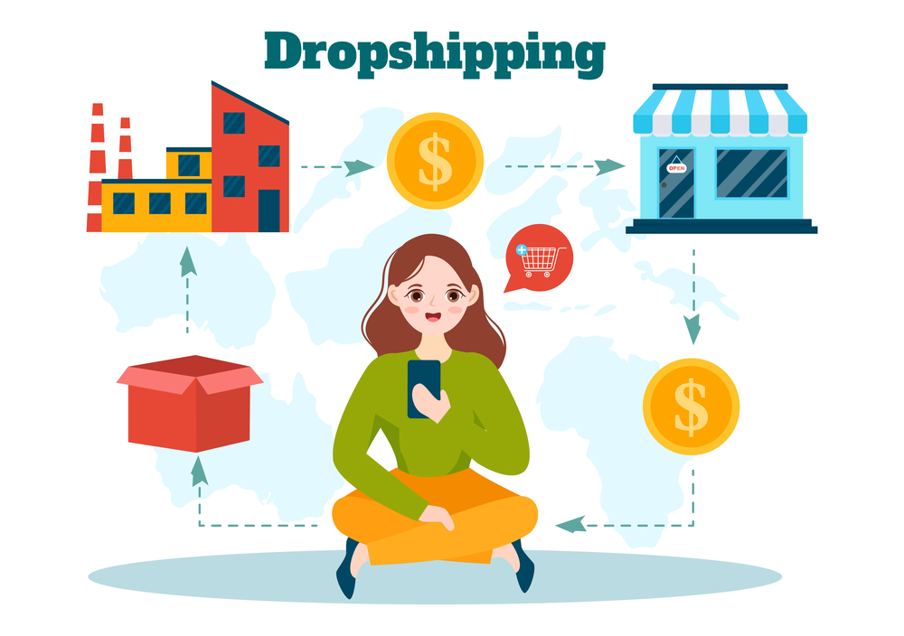 a girl sitting on the ground and using a mobile phone to do dropshipping
