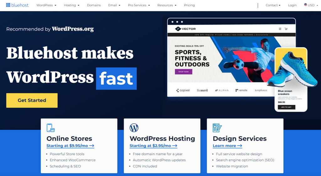 Bluehost homepage banner